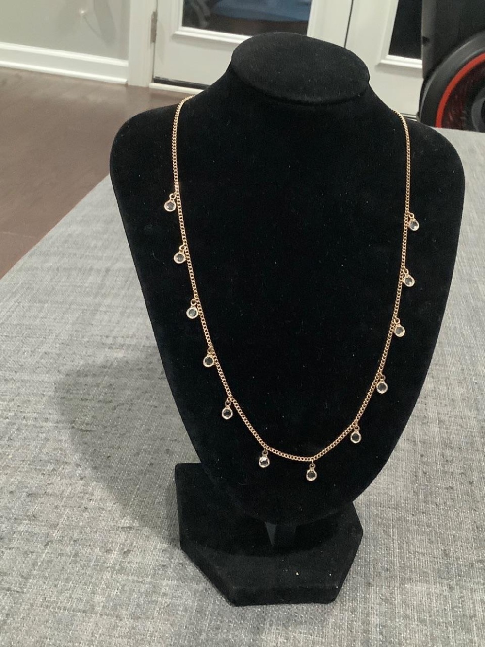LOFT Gold Tone Chain Necklace with Clear Teardrop Charms